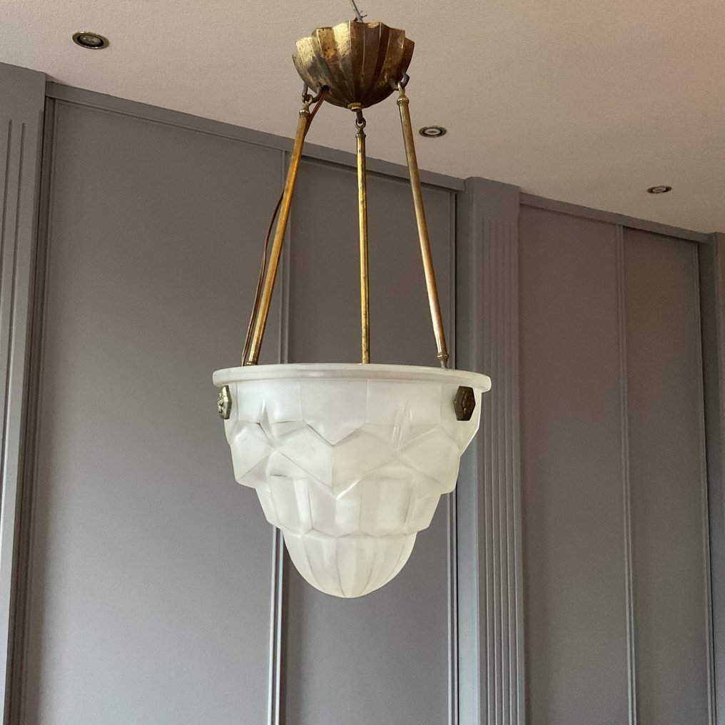 Degué - Lamp - signed Degué - Satinated Glass - Suspension Lamp #1.0