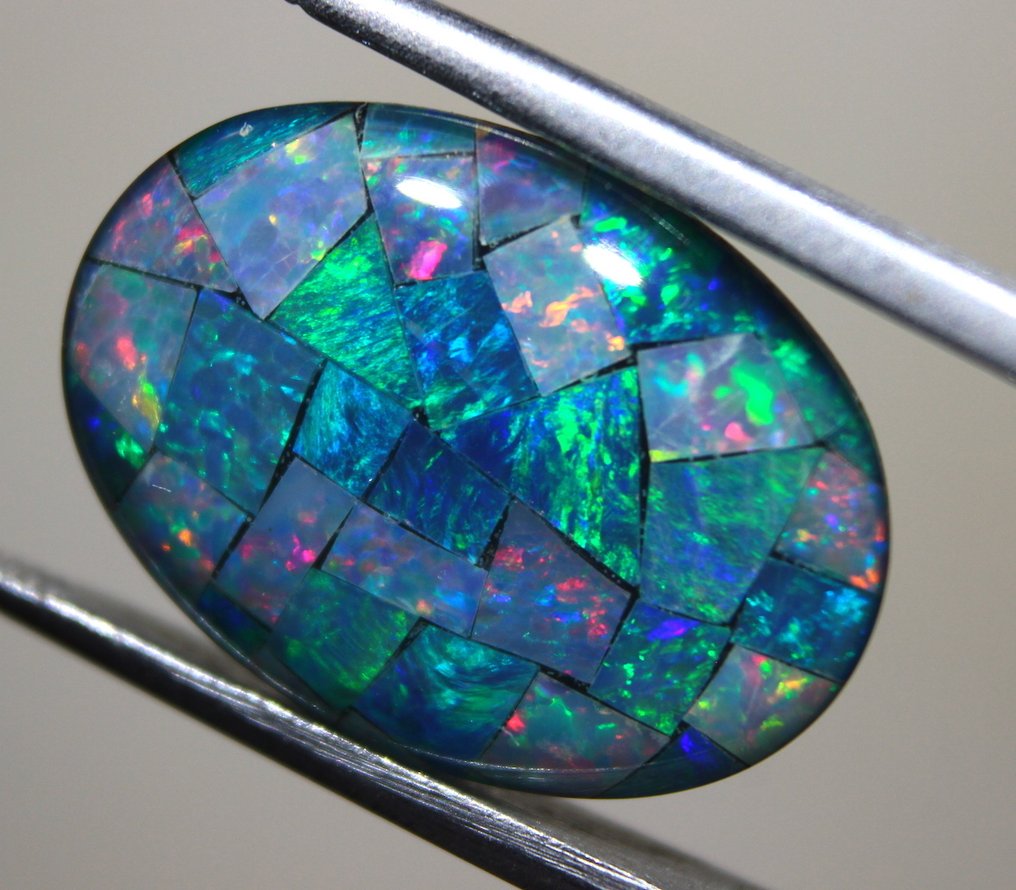 Cts. 7.40 澳大利亚马赛克三重奏蛋白石 弧面形 - 高度: 18 mm - 宽度: 13 mm- 1.48 g #1.0