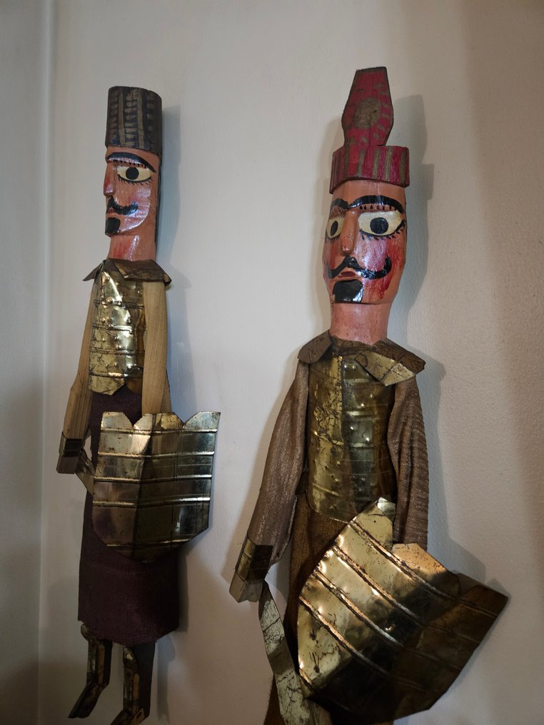Ζεύγος μεγάλων ξύλινων μορφών πολεμιστή 76 εκ με μεταλλική πανοπλία. - Μαρόκο  (χωρίς τιμή ασφαλείας) #2.1