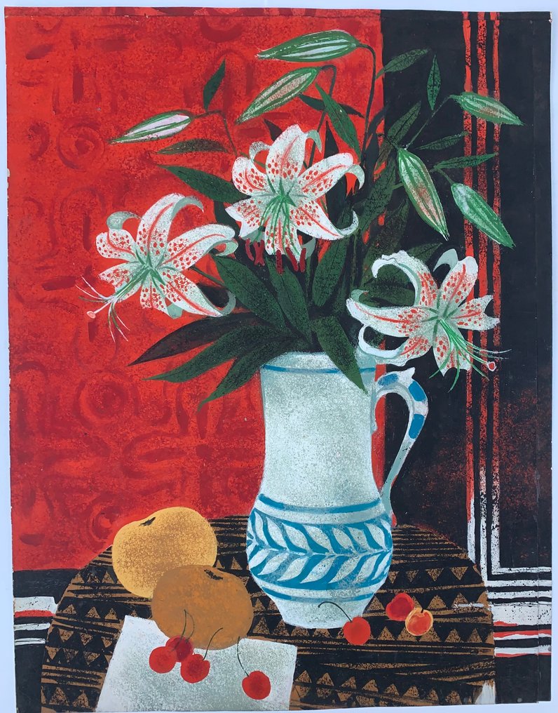 Yves Ganne (1931-2019) - Bouquet de Fleurs au pichet de Faience (Vendu sans Prix de reserve). #1.0