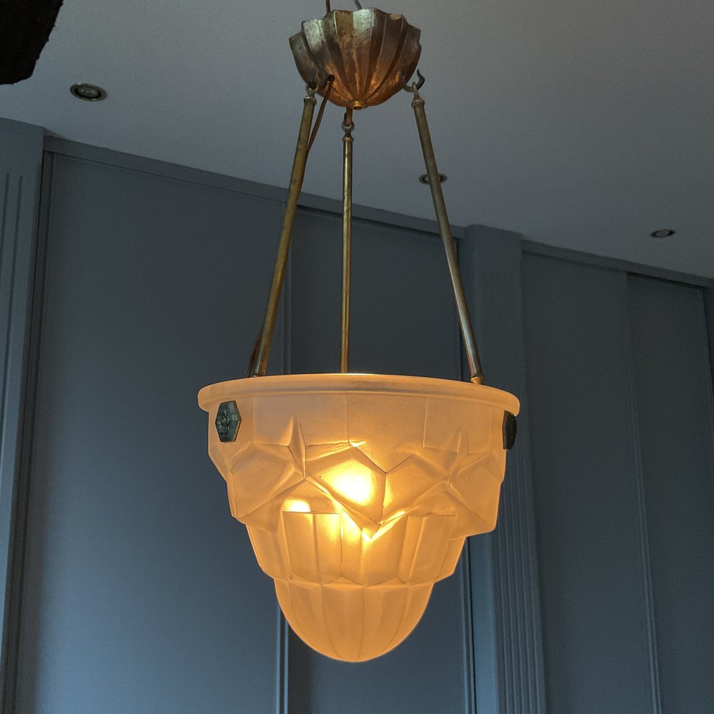 Degué - Lamp - signed Degué - Satinated Glass - Suspension Lamp #1.0