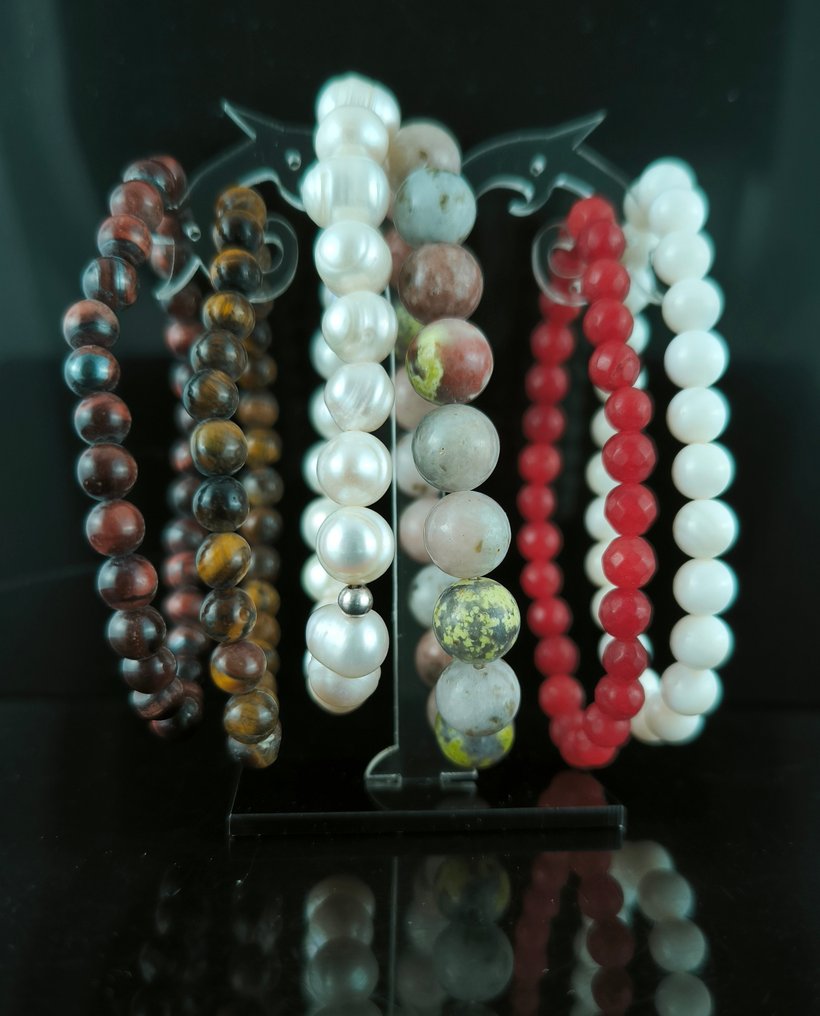 Πέρλα του ποταμού, Μάργαρο, Ρουμπίνι, Μάτι τίγρης, μάτι αετού, ροδοκρύσταλλος Κοσμήματα - Ύψος: 10 mm - Πλάτος: 10 mm- 97.16 g - (1) #1.0