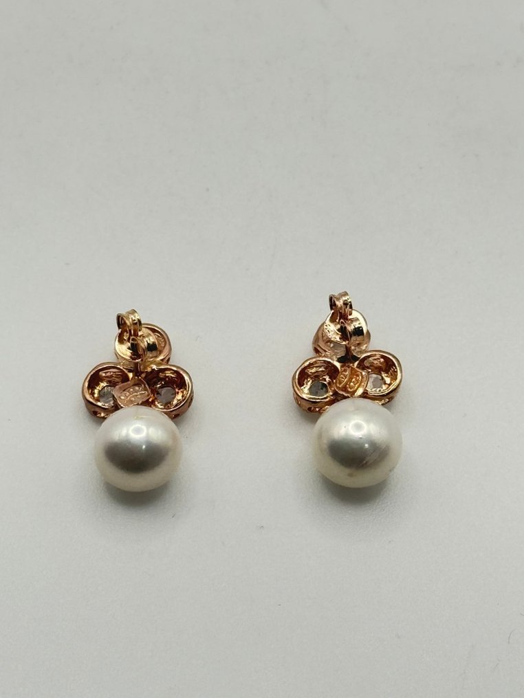 没有保留价 - 耳环 - 9 kt. 银, 玫瑰金 钻石 (天然)  - 珍珠 #4.3