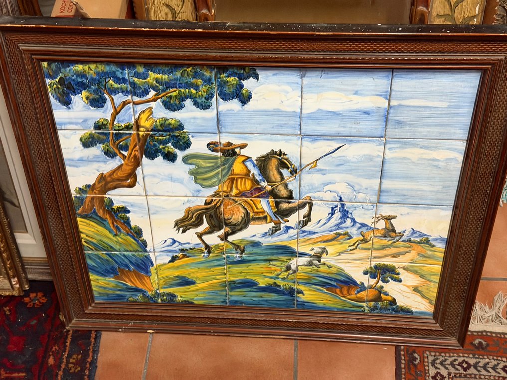 Εμπνευσμένο από αντίκες Πλακάκι - σκηνή κυνηγιού εποχής - Talavera - Εμπνευσμένο από αντίκες - 1910-1920 - Σκηνή Cazeria Εποχή  #1.0