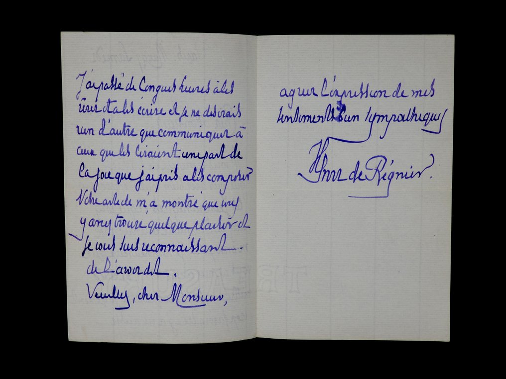 Henri DE REGNIER - lettre autographe signée - Les jeux rustiques et divins - 1900 #1.0