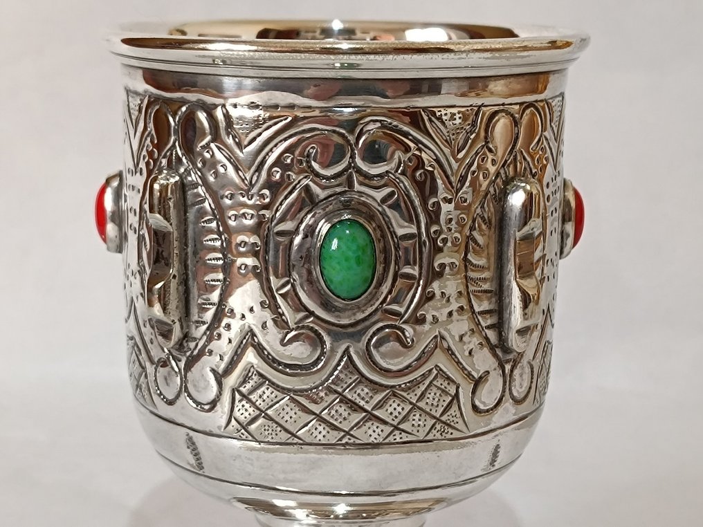 Κύπελλο Kiddush - επικαλλυμμένο με ασήμι alpaca - Εβραϊκό Νεο-Μπαρόκ Κύπελλο #1.0