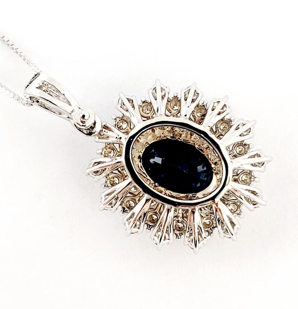 Colar com pingente - 18 K Ouro branco - 2.30ct. tw. Diamante (Natural) - Safira - Made in Italy #4.3