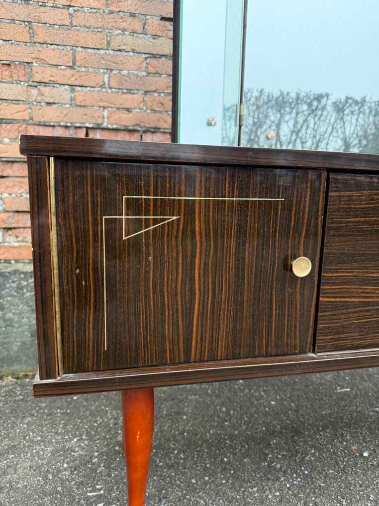 Coiffeuse - ξύλο & φινίρισμα, γυαλί, μπρούντζος, μασίφ ξύλο - Γαλλική καπταφάλε / ντουλάπα με τριπλό καθρέφτη, δεκαετία του 1950 #4.3