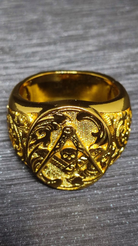 Δαχτυλίδι των Μασόνων με κρανίο. - 18 ct Gold plated, Stainless Steel #1.0