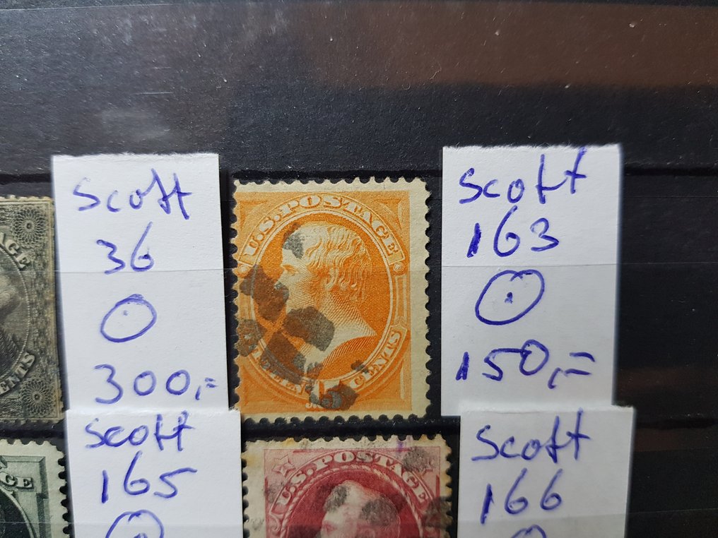 美国 1870 - Scott 编号 36、163、165 和 166。已盖章。 #2.1