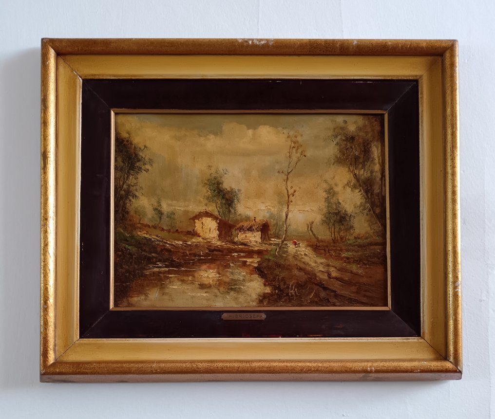 Athos Renzo Brioschi (1910-2000) - Paesaggio fluviale con rustici e figure #1.0