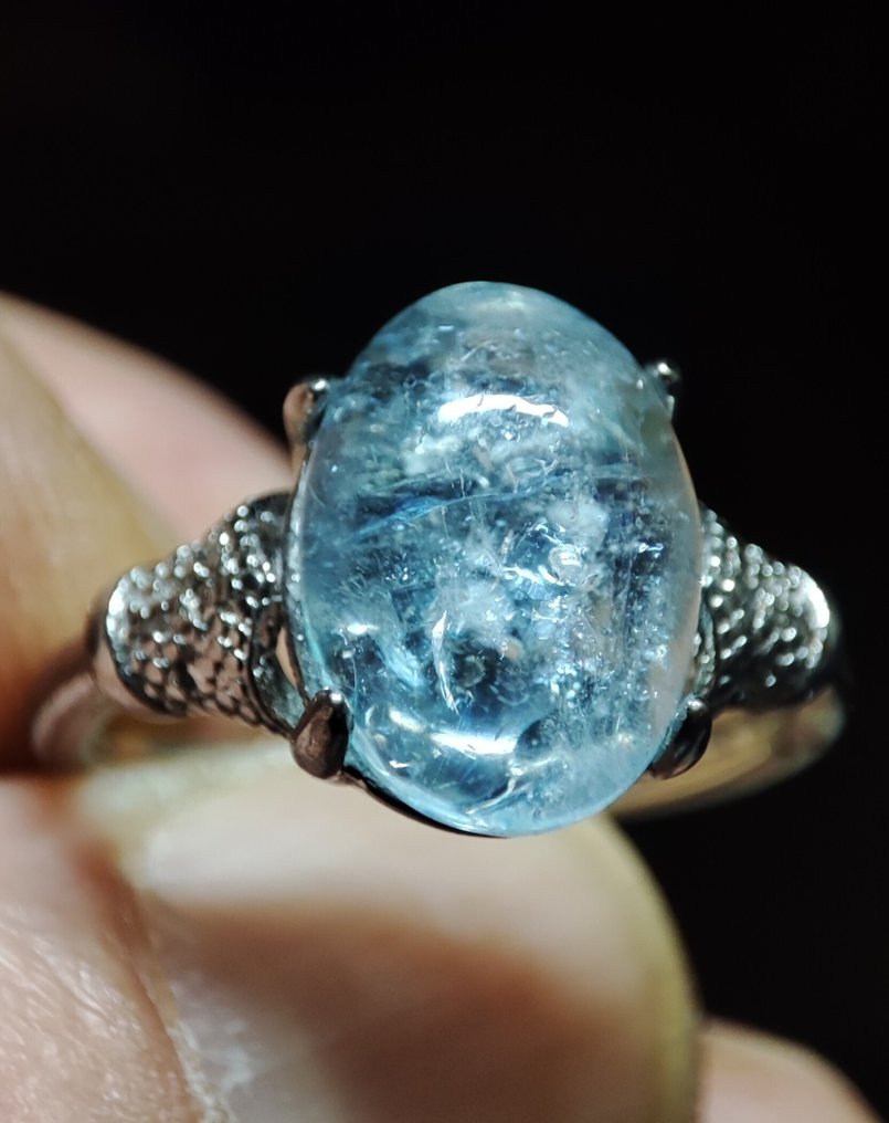 非常美丽稀有的天然海蓝宝石和黄玉925银戒指，免运费 - 戒指 #2.1