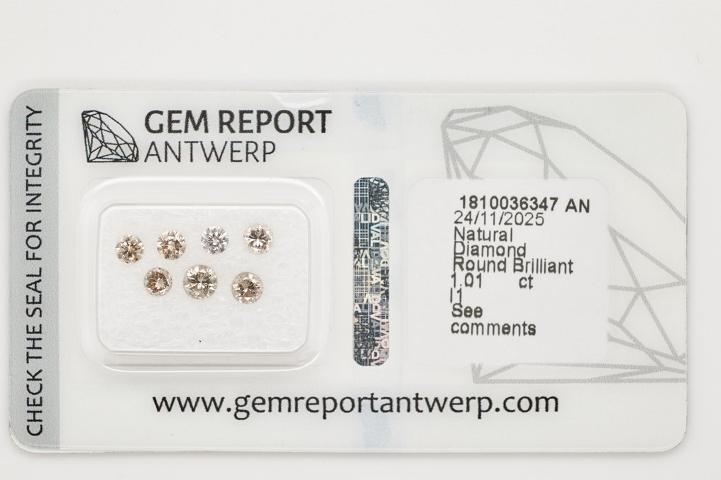 χωρίς τιμή ασφαλείας - 7 pcs Διαμάντι  (Φυσικό)  - 1.01 ct - Στρογγυλό - I1 - Gem Report Antwerp (GRA) #1.0