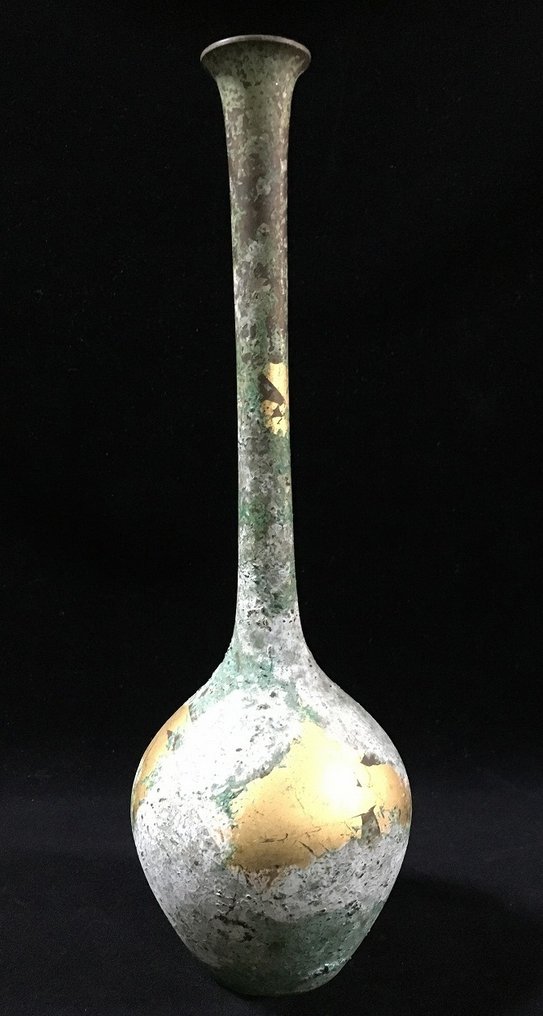 Βάζο - Μπρούντζος, Υπογεγραμμένο Houn / Ιαπωνικό Vintage Βάζο Λουλουδιών (Ύψος: 30cm) / Μοναδικό Χρυσό Φύλλο. - Ιαπωνία  (χωρίς τιμή ασφαλείας) #4.3