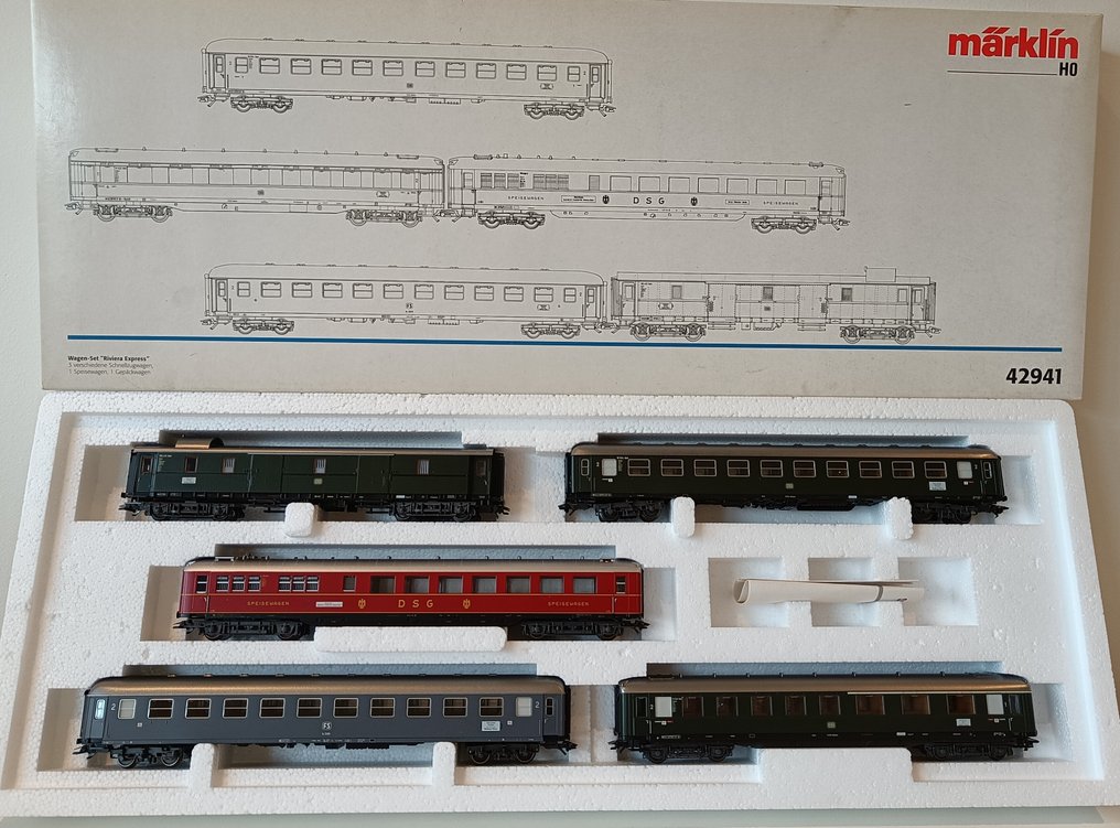 Märklin H0 - 42941 - Set di carrozze passeggeri di modellini di treni (1) - Riviera Express - DB, DSG, FS #1.0