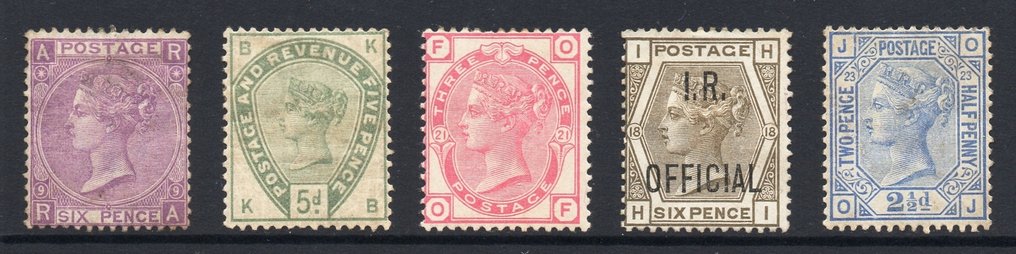 大不列顛  - GB QV 5枚表面印刷邮票组 精品未使用/带铰接 #1.0