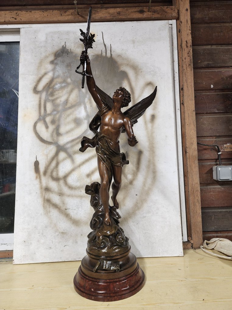 Emile Bruchon (1806-1895) - Γλυπτό, Victoire - 100 cm - σφενδόνη, μάρμαρο... #2.1