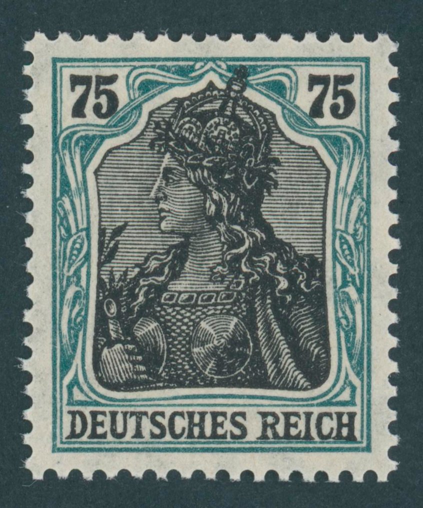 德意志帝国 1919 - 后新75 Pf 浅蓝绿色边框 - Mi.Nr. 104 d #1.0