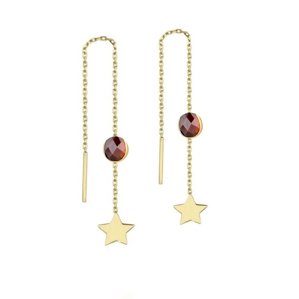 Sem preço de reserva - Handmade - Brincos - 14 K Ouro amarelo Zircão - Estrela com Pedra Vermelha #1.0