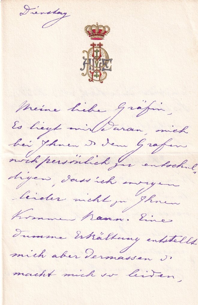 Prinzessin Pauline von Sachsen-Weimar-Eisenach - Herzogin zu Sachsen - Handschriftlicher Brief mit Unterschrift - 1888 #1.0