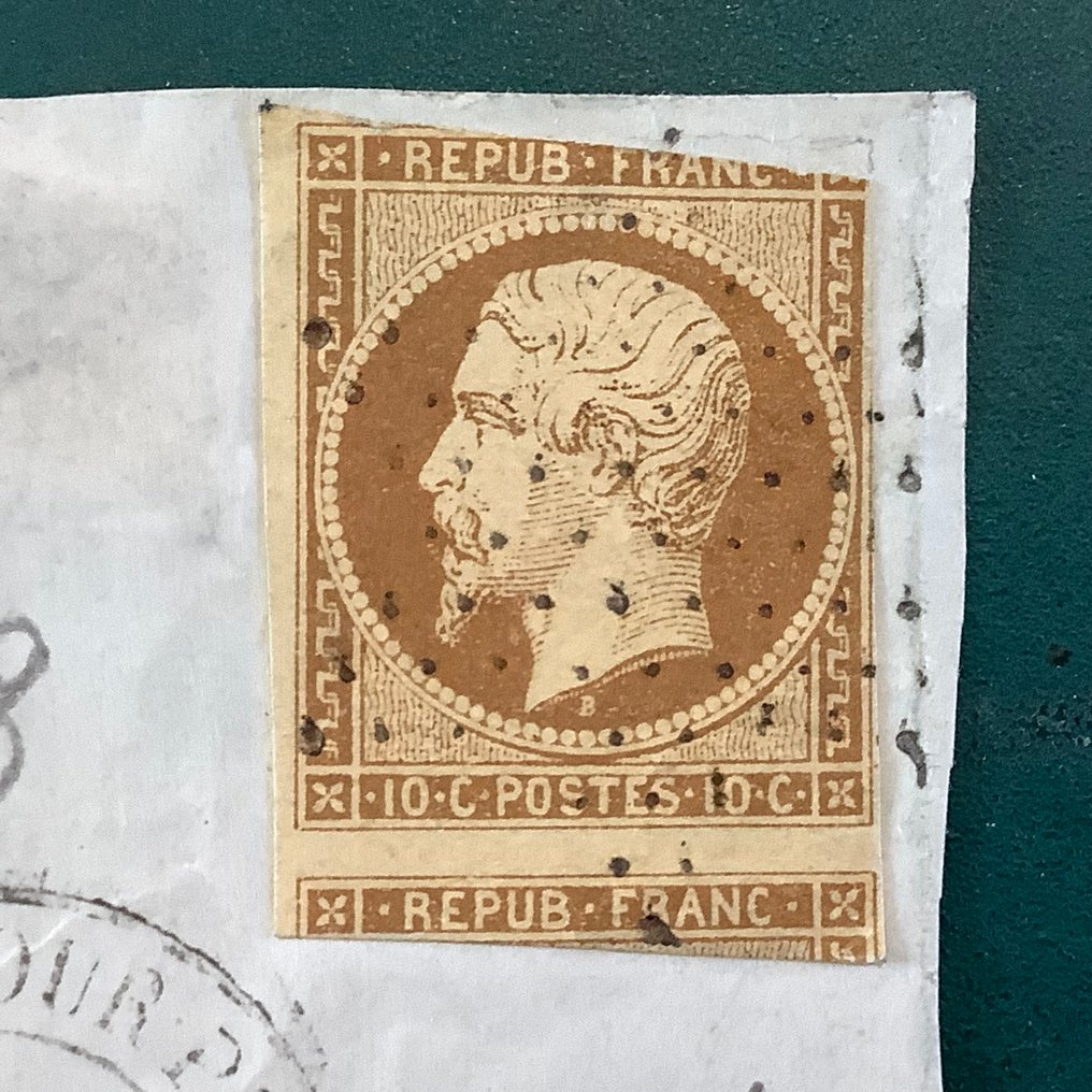 Francja 1852 - 10 cent Prins Napoleon na fragmencie. - Yvert 9 #1.0