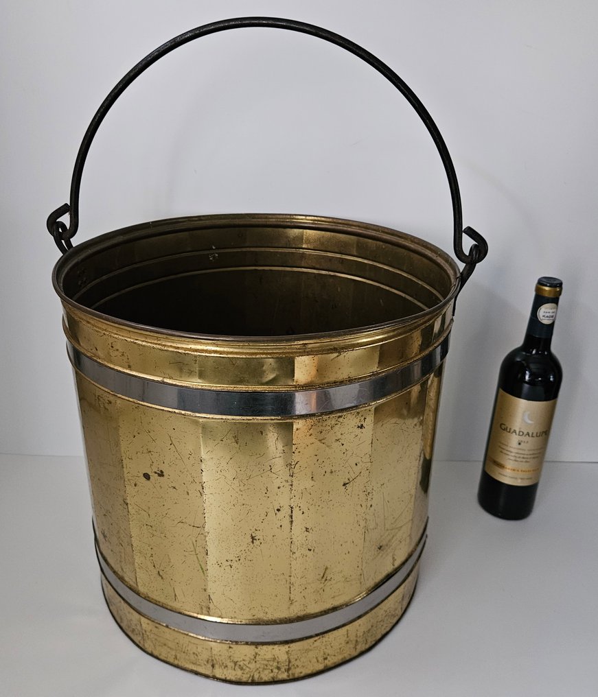 XL Houtbak met zeldzame zilverkleurige banden - Virágcserép - Réz #2.1