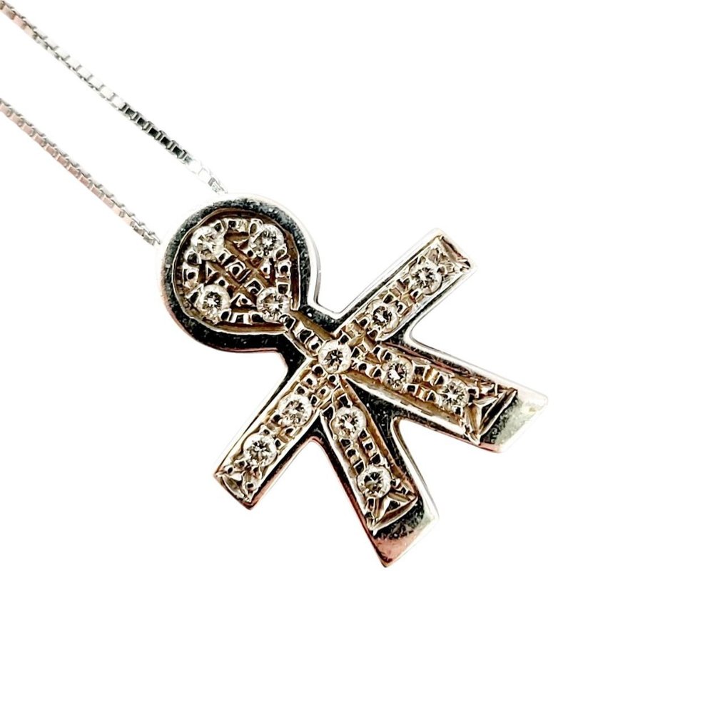 吊墜頸鏈 - 18 克拉 白金 -  0.20ct. tw. 鉆石 (天然)  #4.3