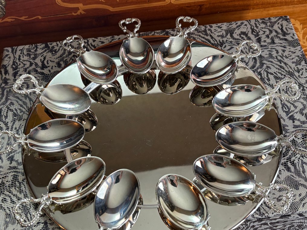 Spoon (13) - Amuse/hapjes spoons with a silvered plate. - Silverplated #2.1