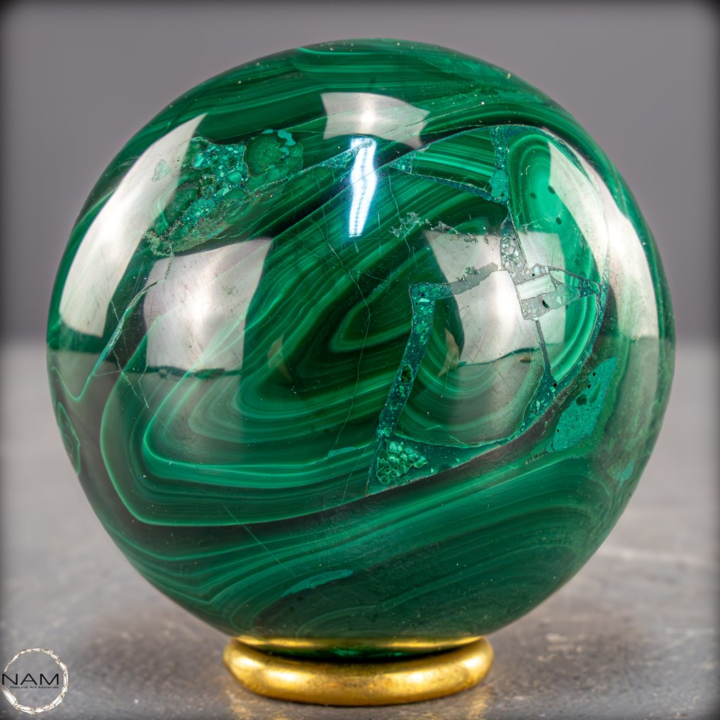 Sphère de malachite naturelle du Congo. Intense et expressif, avec un motif marqué.- 468.55 g #1.0
