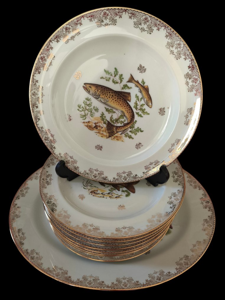 Chastagner - Σερβίτσιο τραπεζιού (11) - Πορσελάνη - Σετ σερβίτσιου ψαριού Limoges. #1.0