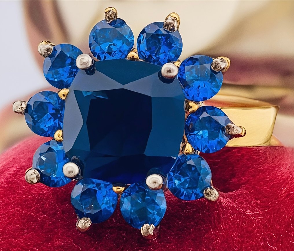 没有保留价 - 戒指 - 9 kt. 黄金, 银 蓝宝石 - 蓝宝石 #2.1