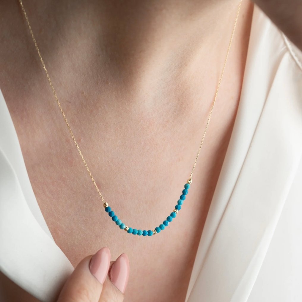 Sem preço de reserva - Handmade - Colar - 14 K Ouro amarelo Turquesa - Dorika Ball com Turquesa #3.2