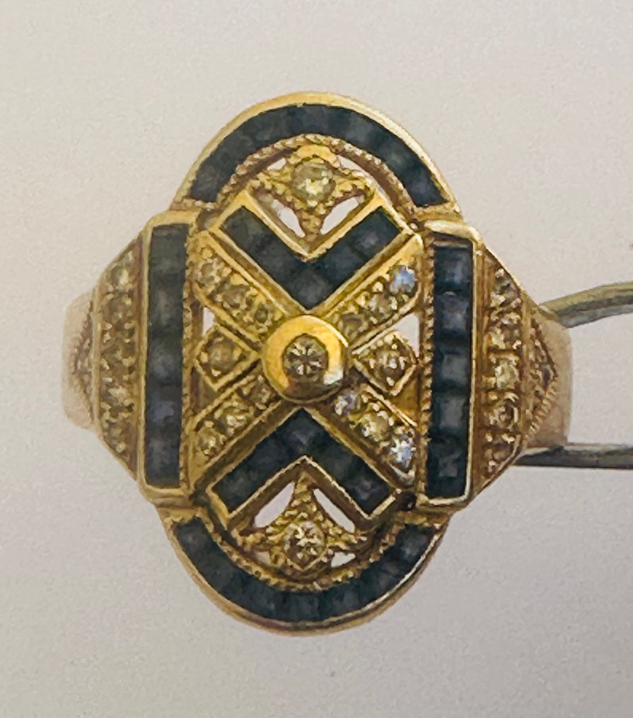 Βραδινό δαχτυλίδι - 18 καράτια Κίτρινο χρυσό Ζαφείρι - Διαμάντι #3.2