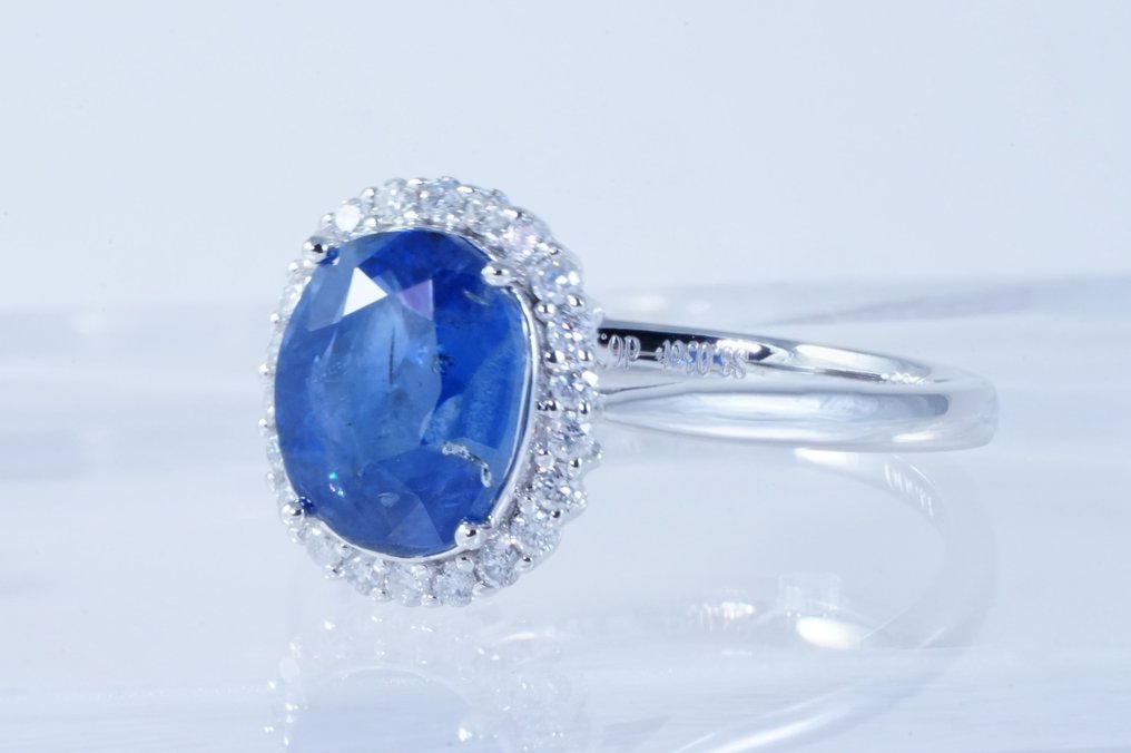 没有保留价 - 戒指 白金 -  3.25ct. tw. 蓝宝石 - 钻石 #3.2