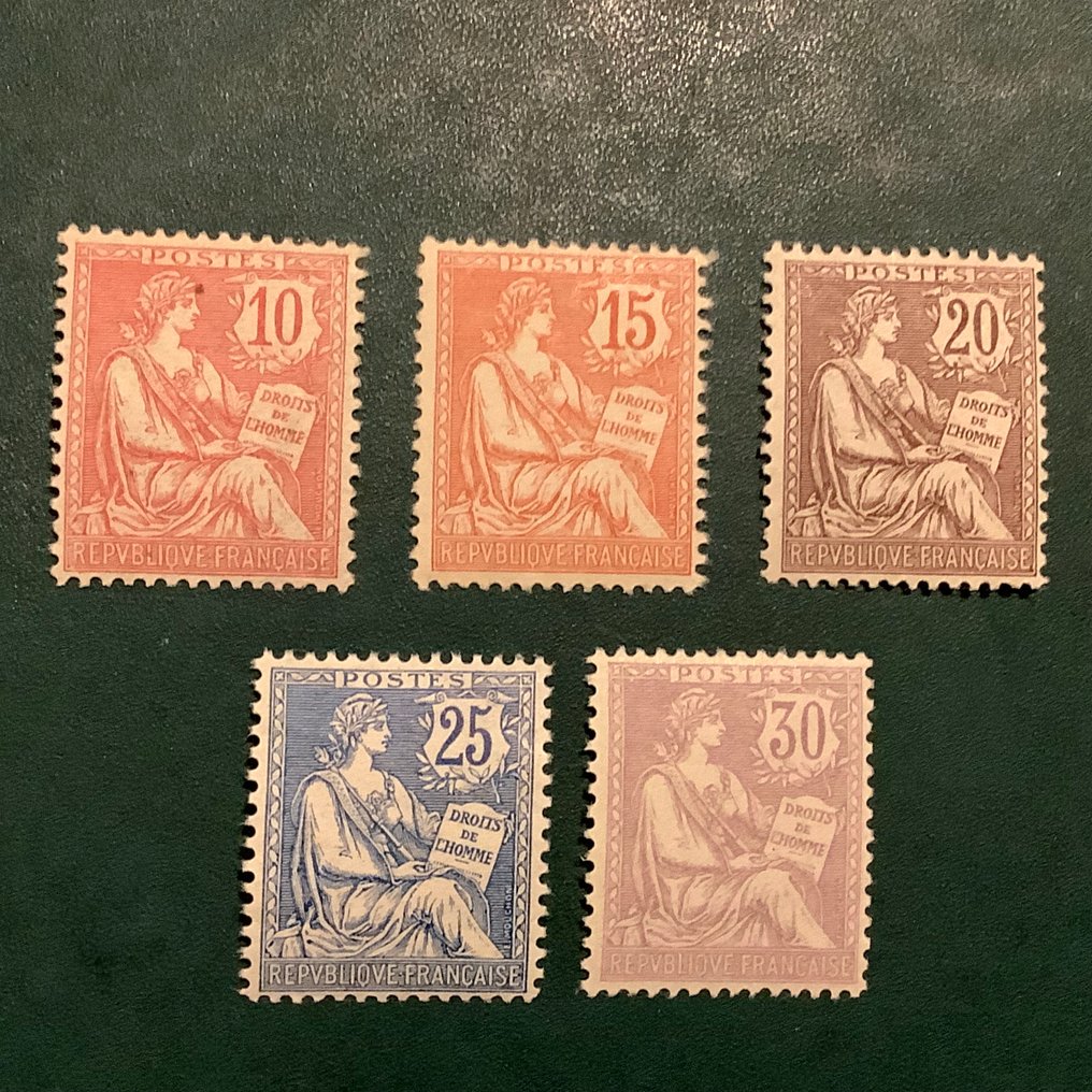 法国 1902 - Mouchon Retouchez - 居中 - MNH - 已检验 Brun - Yvert 124/128 #1.0