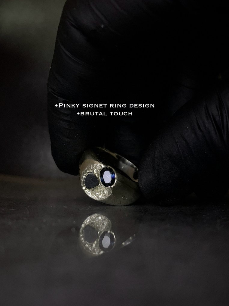 Handcrafted silver ring, a unique piece in the world, with meteorite, moissanite, and sapphire. Iron meteorite - 9 g #3.2