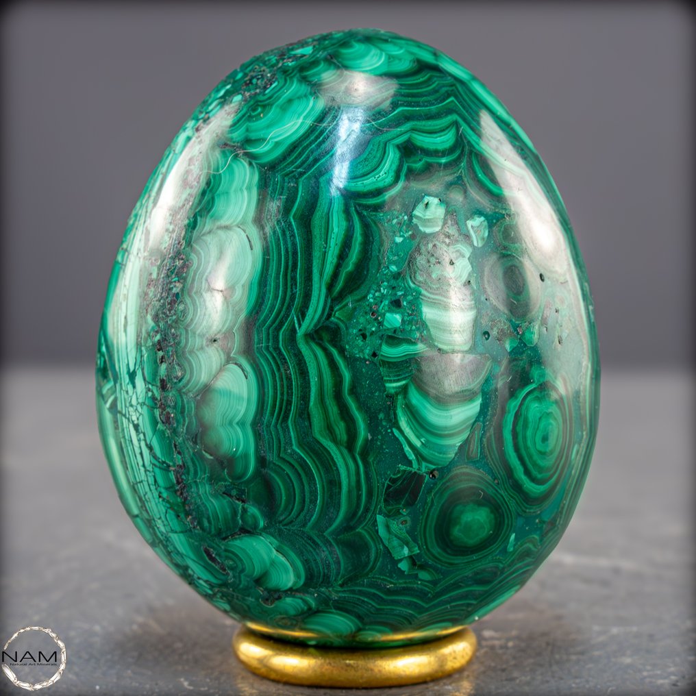 Œuf en malachite naturel Intense et expressif, avec un motif marqué.- 389.65 g #4.3