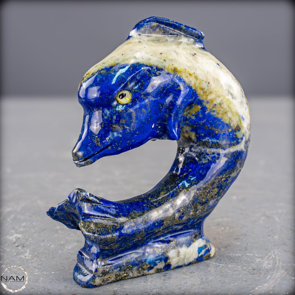 Luonnollinen lapis lazuli -veistos Delfinform, ilmaisuvoimainen & harvinainen- 166.18 g #2.1