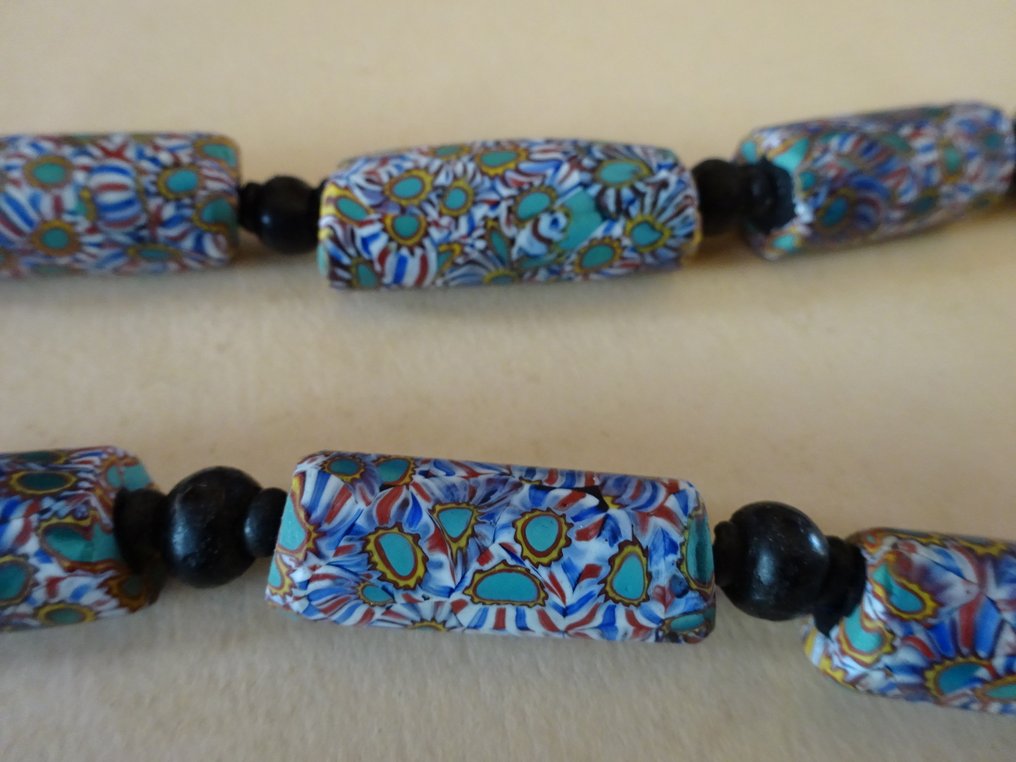Necklace of 11 Murano beads, Millefiori / Mosaic type, circa 1910 - 1920, Ghana #4.3