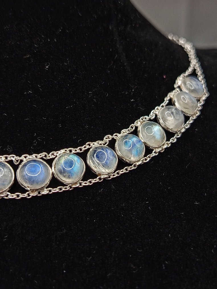Pezzo Unico, Gioiello in Argento 925, Collana Girocollo con Pietra di Luna Top Quality-8.5 g- 8.5 g - (1) #1.0