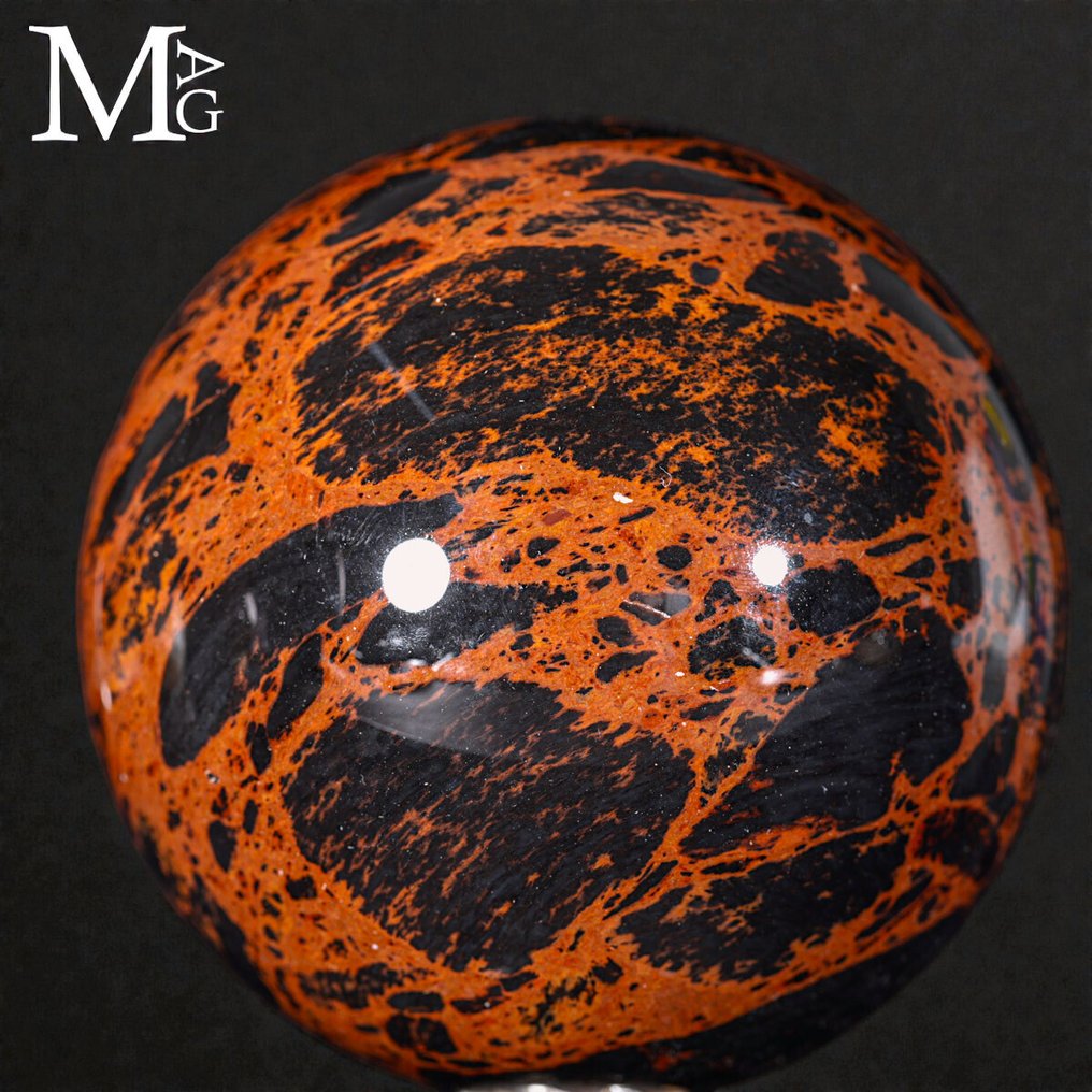 Mahogni obsidiansfære - Meget sjælden kvalitet - Rød plettet obsidiansfære - Højde: 78.5 mm - Bredde: 78.5 mm- 608 g #1.0