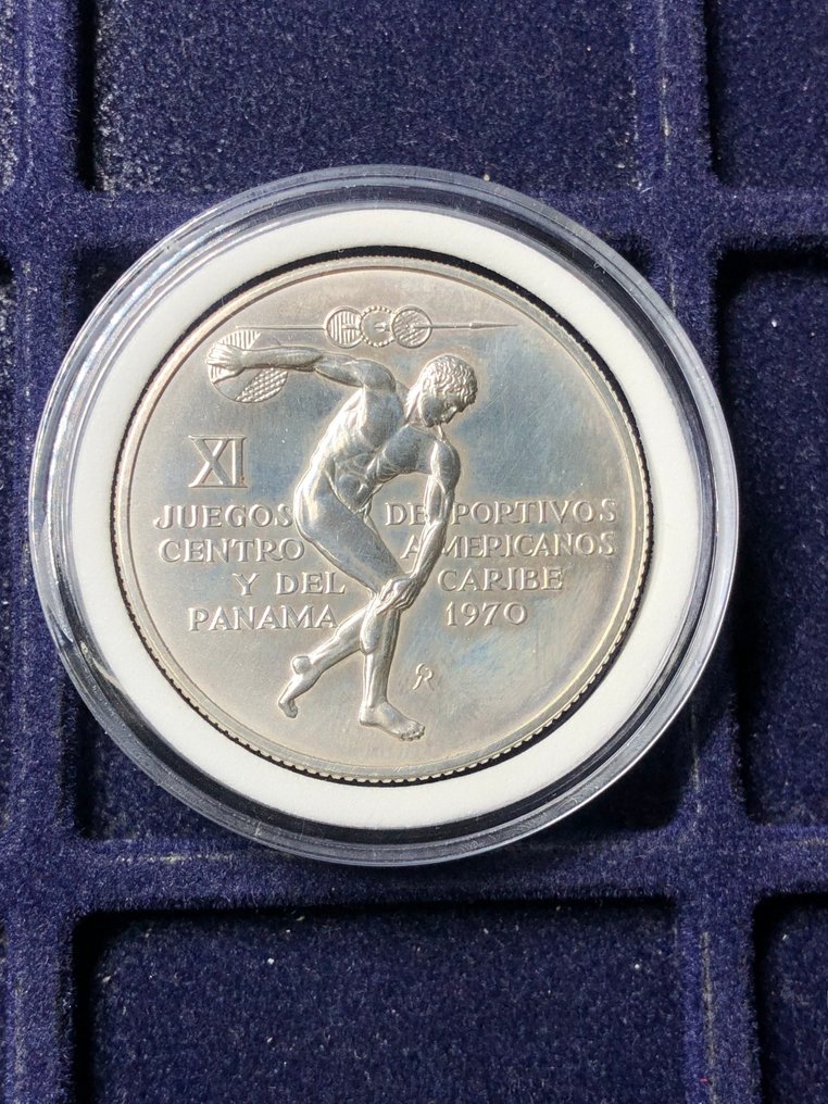 Παναμάς. 5 Balboas 1970 BU Giochi Centroamericani Argento (χωρίς τιμή ασφαλείας) #1.0