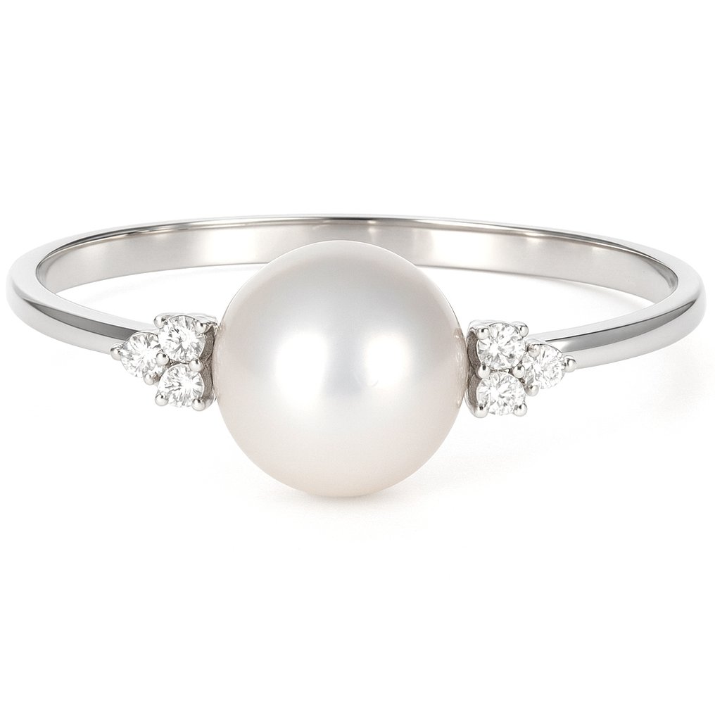 Δαχτυλίδι - 18 καράτια Λευκός χρυσός - 0.09ct. tw. Διαμάντι (Φυσικό) - Μαργαριτάρι #2.1