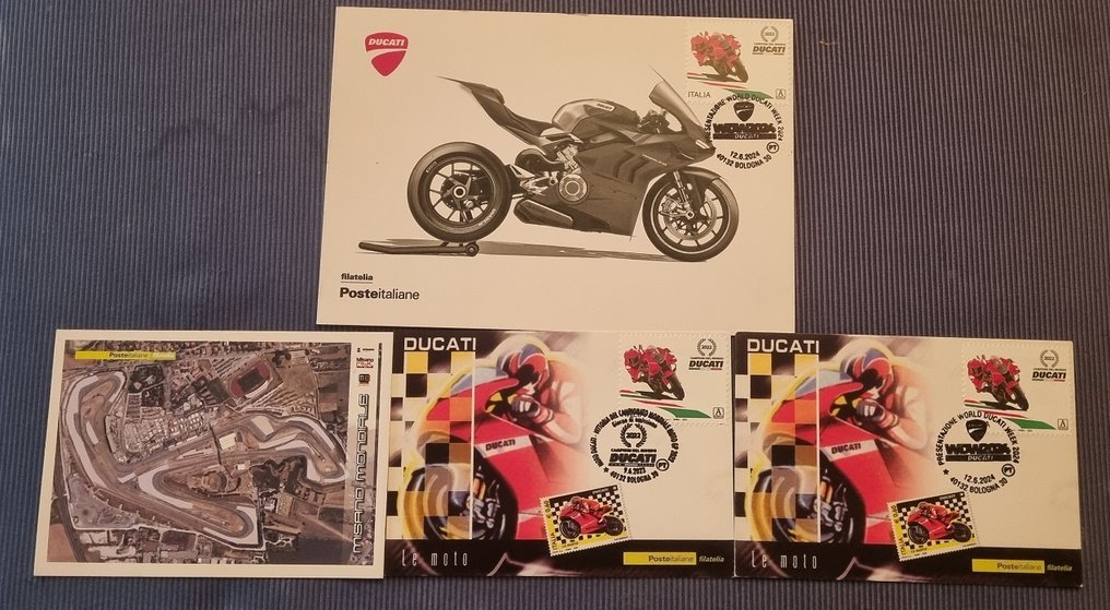 意大利 2024 - Ducati 明信片套装，带邮戳邮票，独一无二的作品 #1.0