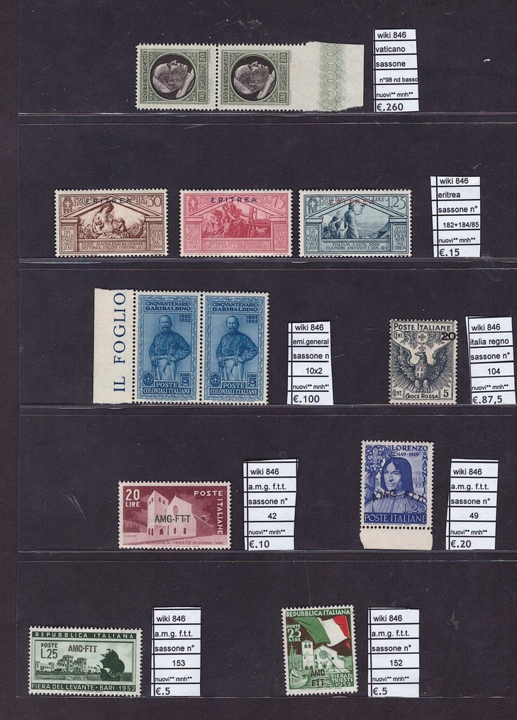 意大利  - 意大利地区邮票套件，品种齐全，全部为MNH**，目录编号1601。 - sassone #1.0