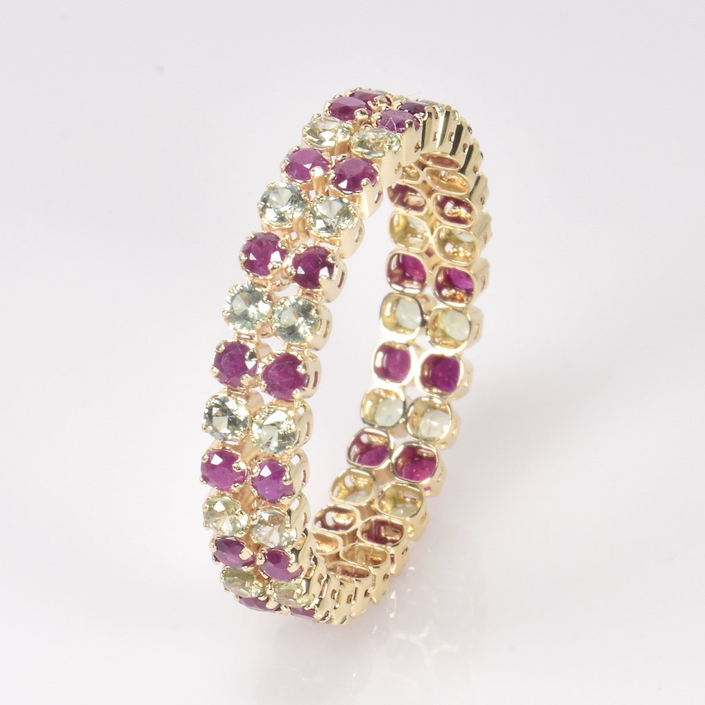 No reserve price - Ring - 14 kt. Yellow gold -  1.70ct. tw. Ruby - Sapphire - "GFCO Certificate" #1.0