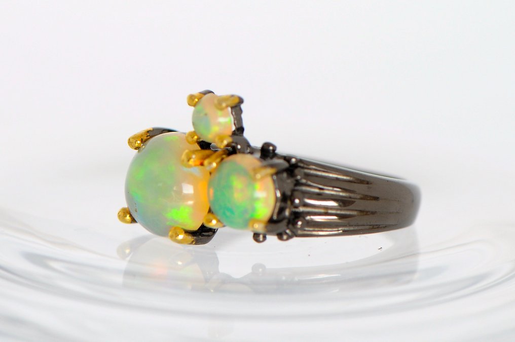 Argento 925 nero rodato - Opale - Anello #3.2