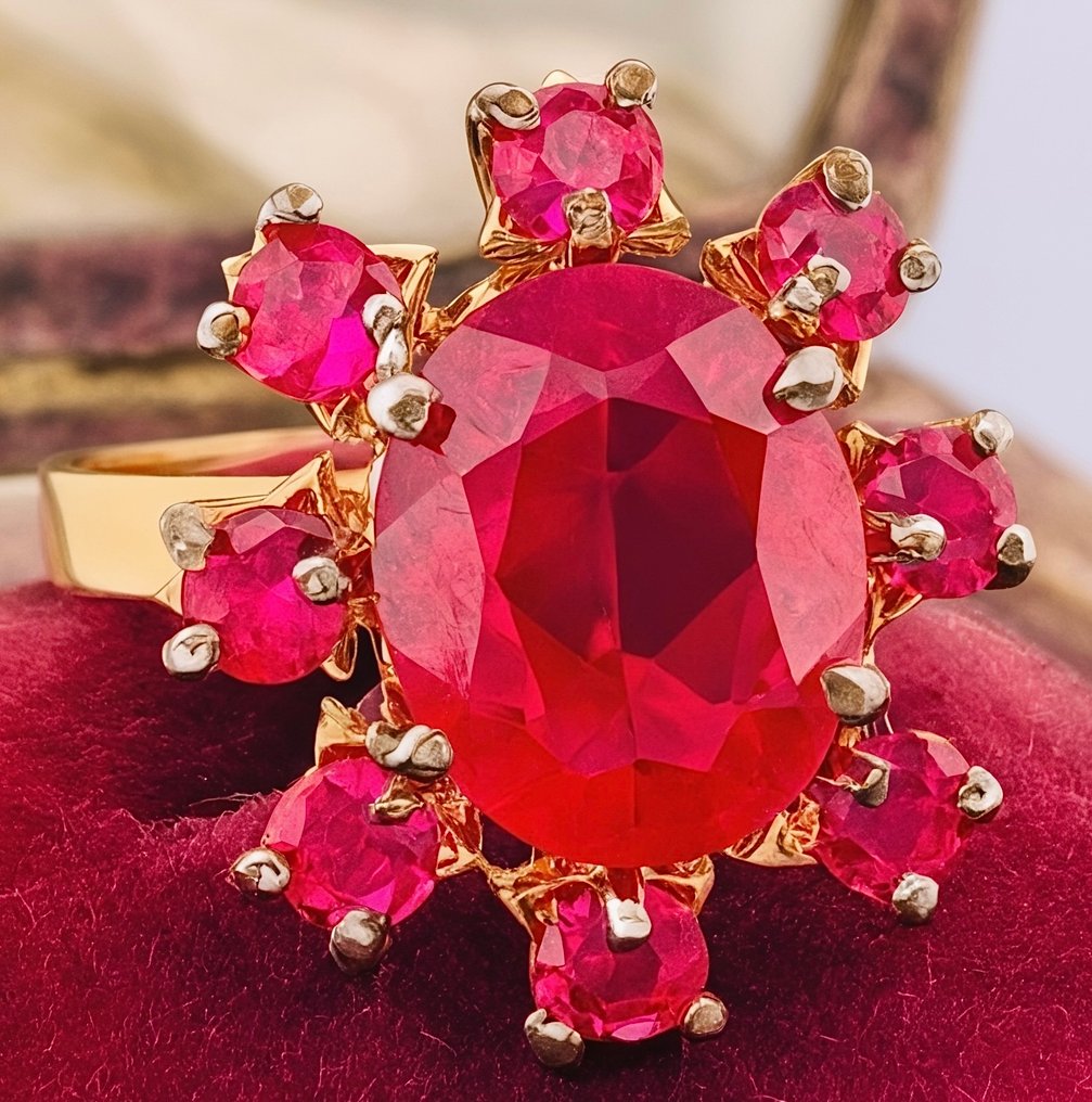 没有保留价 - 戒指 - 9 kt. 黄金, 银 红宝石 - 红宝石 #4.3