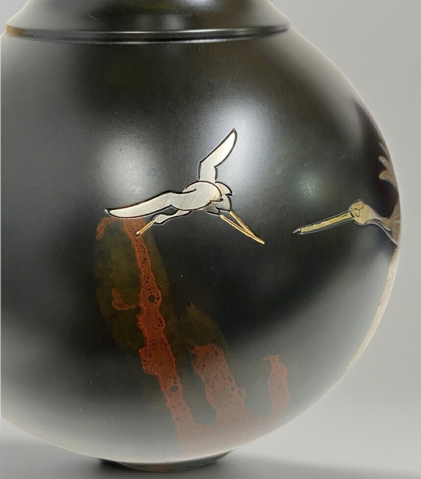 花瓶 - 黄铜色 - 日本 - H38cm Takaoka 铜制花瓶  (没有保留价) #3.2