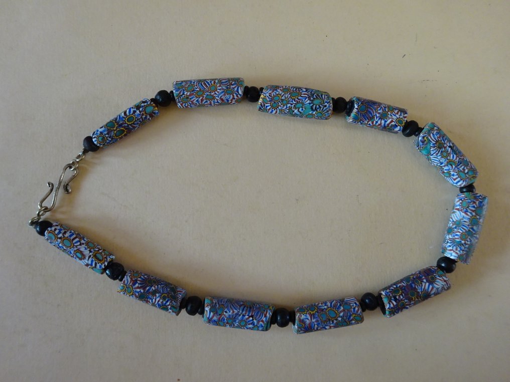 Necklace of 11 Murano beads, Millefiori / Mosaic type, circa 1910 - 1920, Ghana #2.1